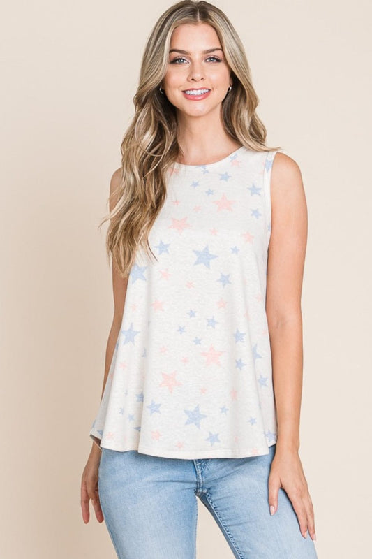 BOMBOM Star Print Round Neck Tank - Trendsi