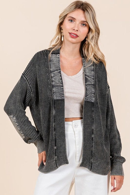 Mittoshop Contrast Patch Open Front Mineral Wash Cardigan - Trendsi