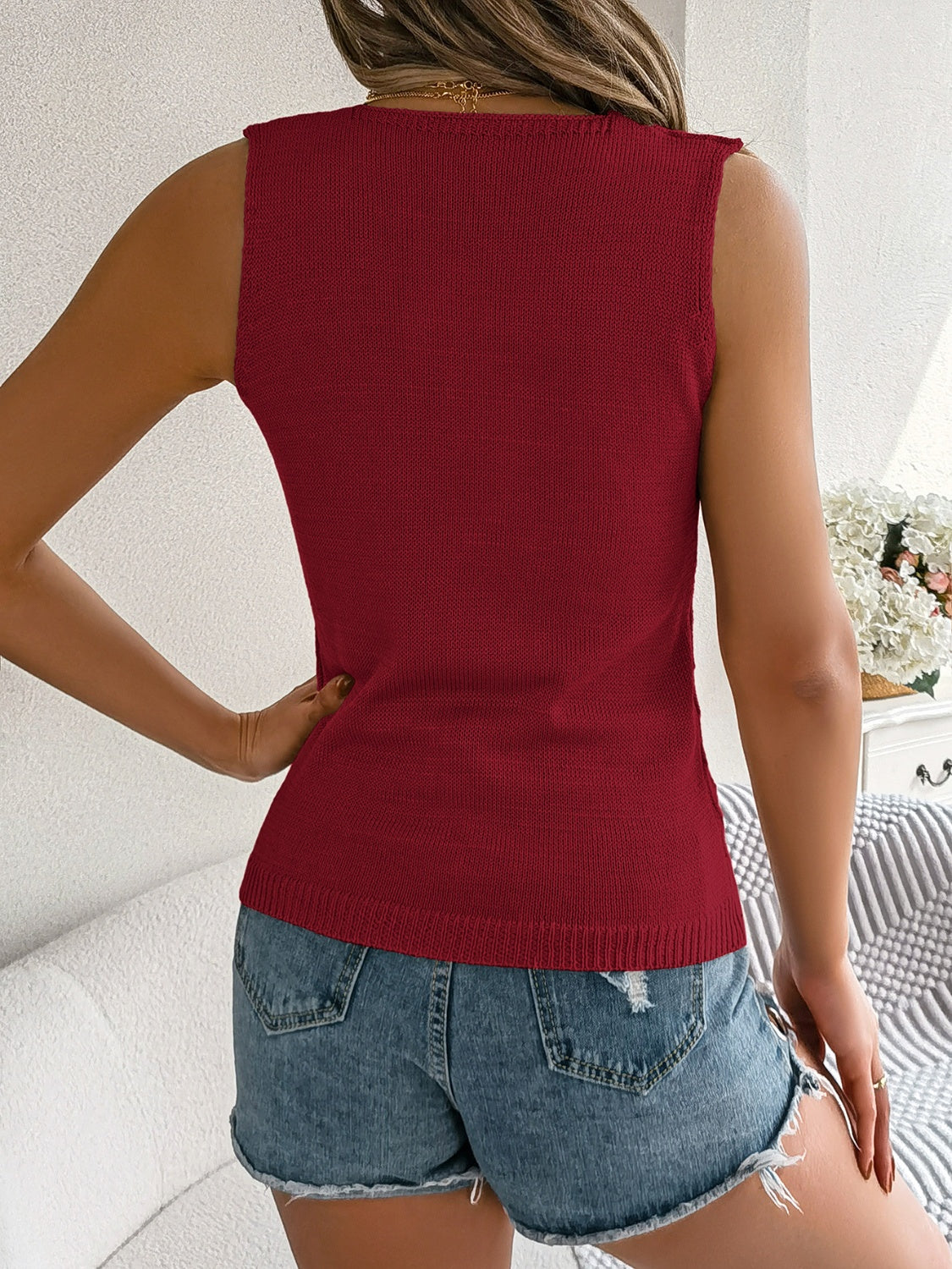 Openwork V-Neck Knit Vest Trendsi