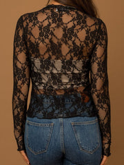 Lace Mock Neck Long Sleeve Top - Trendsi