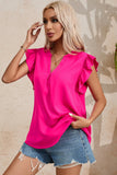 Ruffled Notched Cap Sleeve Blouse - Flyclothing LLC