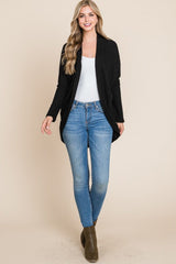 BOMBOM Open Front Waffle Knit Cocoon Cardigan - Trendsi