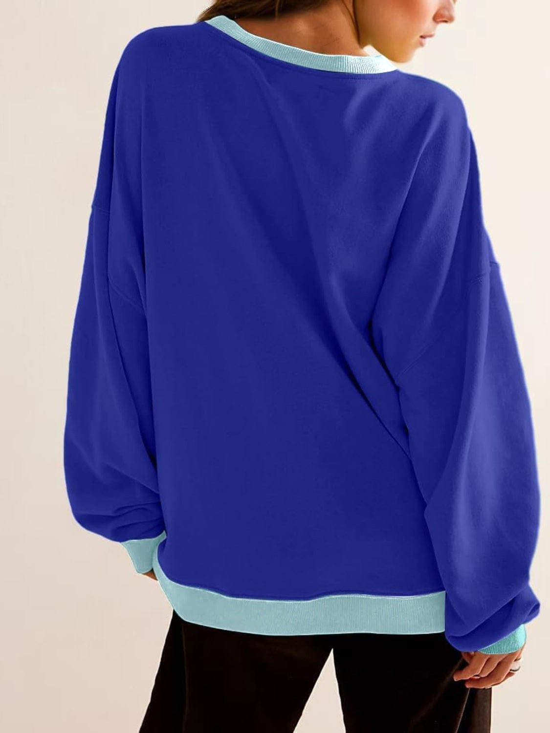 Contrast Round Neck Long Sleeve Sweatshirt - Trendsi