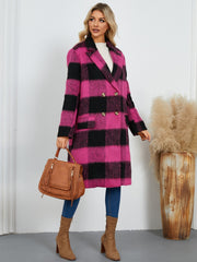 Plaid Double-Breasted Long Sleeve Coat