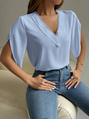 V-Neck Short Sleeve Blouse - Flyclothing LLC