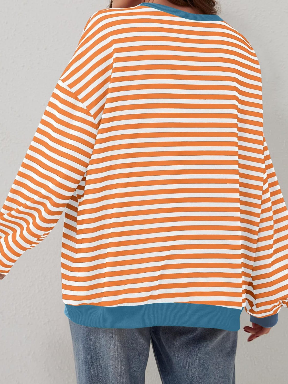 Contrast Striped Long Sleeve Sweatshirt - Trendsi