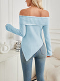 Ribbed Asymmetrical Hem Off-Shoulder Long Sleeve T-Shirt