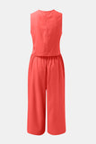 Round Neck Top and Wide Leg Pants Set Trendsi