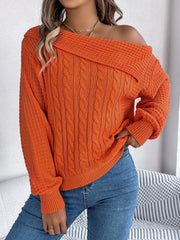 Cable-Knit One Shoulder Long Sleeve Sweater - Trendsi