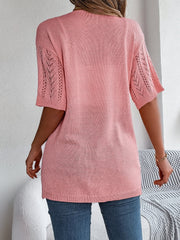 Openwork Open Front Half Sleeve Cardigan Trendsi