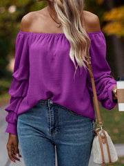 Ruched Off-Shoulder Long Sleeve Blouse