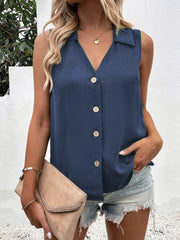 Full Size Johnny Collar Button Up Tank Trendsi