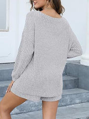 Round Neck Dropped Shoulder Top and Shorts Set - Trendsi