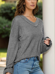 Dropped Shoulder Long Sleeve Knit Top - Trendsi