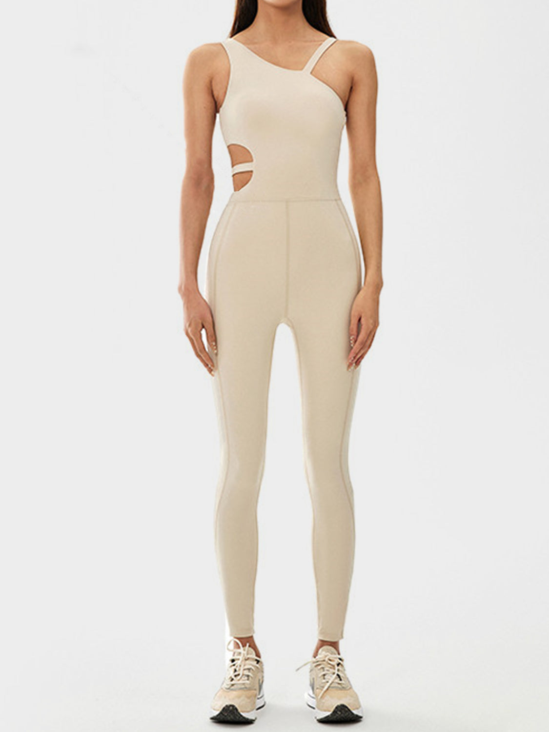 Cutout Asymmetrical Neck Active Jumpsuit - Flyclothing LLC