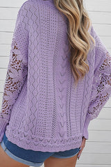 Openwork Round Neck Long Sleeve Sweater