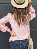 Eyelet V-Neck Long Sleeve Blouse - Flyclothing LLC