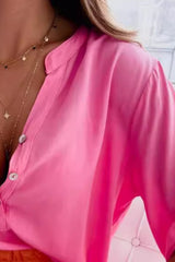 Half Button Notched Half Sleeve Blouse Trendsi