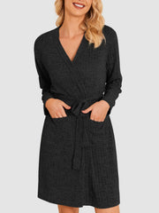 Tied Solid Lounge Nightgown with Pockets