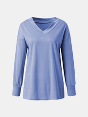 Full Size V-Neck Long Sleeve T-Shirt - Trendsi