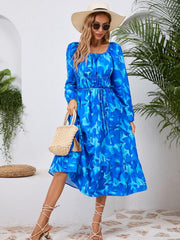 Printed Long Sleeve Midi Dress - Trendsi