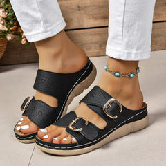 PU Leather Open Toe Buckle Sandals - Trendsi