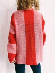 Color Block Round Neck Long Sleeve Sweater - Trendsi