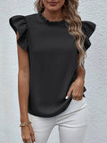 Mock Neck Ruffled Cap Sleeve Blouse - Flyclothing LLC