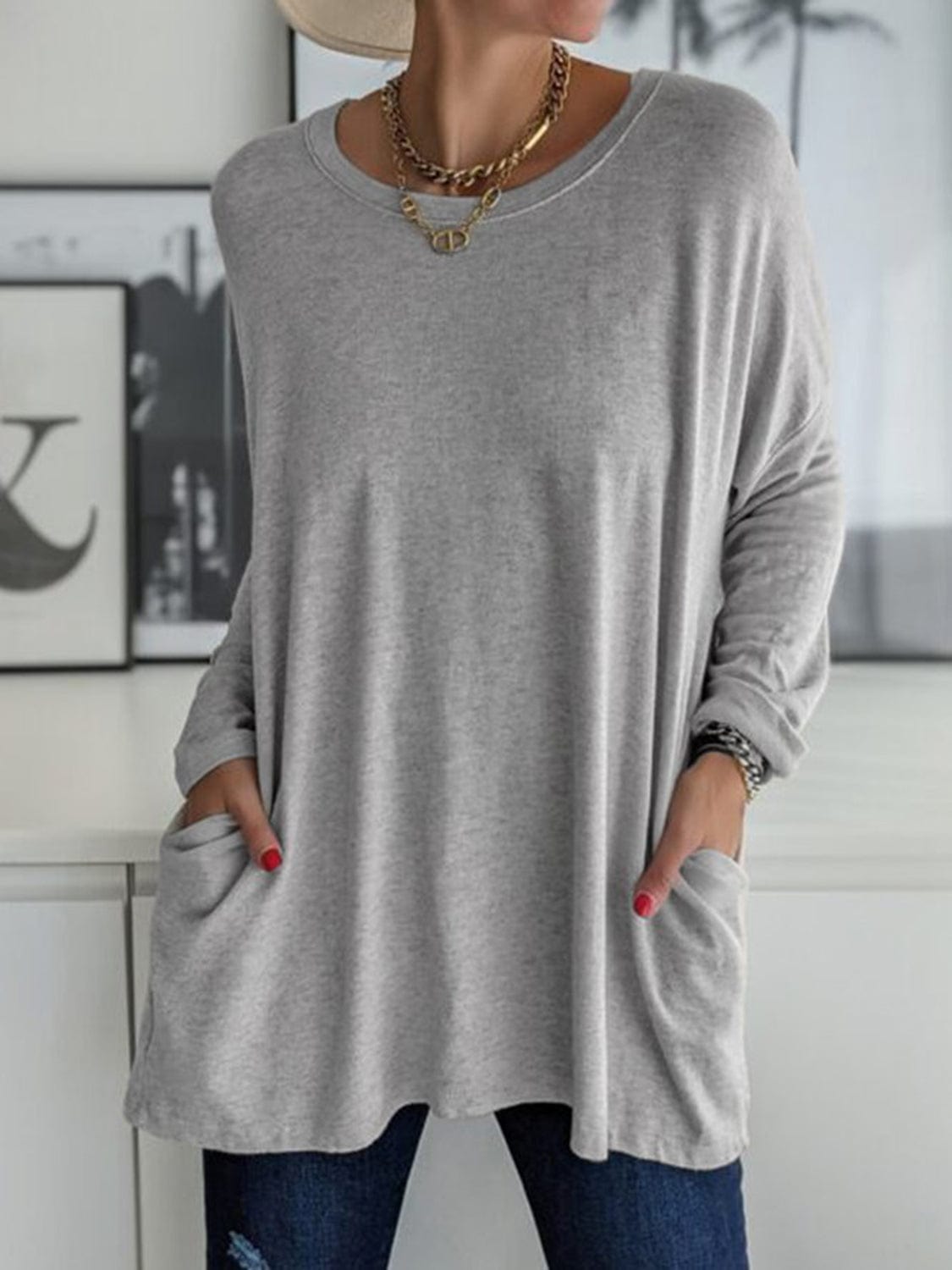 Full Size Round Neck Long Sleeve T-Shirt - Trendsi