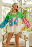 BiBi Color Block Patched Long Sleeve Top - Trendsi