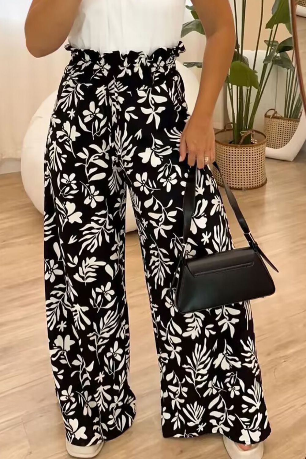 Full Size Printed High Waist Wide Leg Pants Trendsi