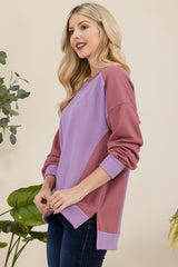 Celeste Full Size High-Low Contrast Round Neck Sweatshirt - Trendsi