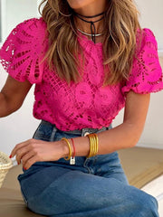 Cutout Round Neck Short Sleeve Blouse - Trendsi