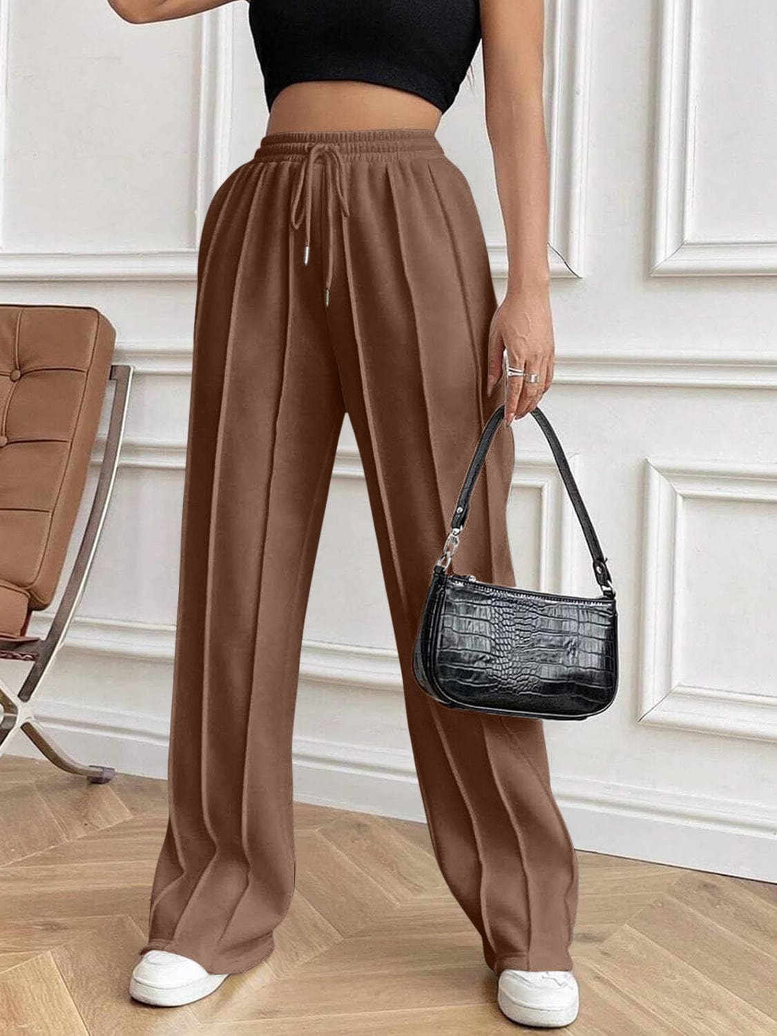 Drawstring Elastic Waist Pants with Pockets - Trendsi