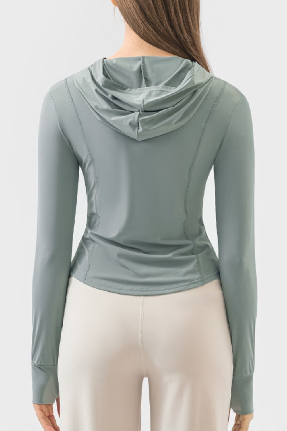 Pocketed Zip Up Hooded Long Sleeve Active Outerwear Trendsi