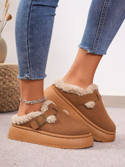 Thermal Fuzzy Buckle Platform Slippers - Trendsi