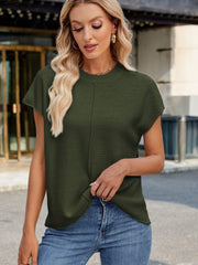 Exposed Seam Round Neck Short Sleeve Sweater - Trendsi