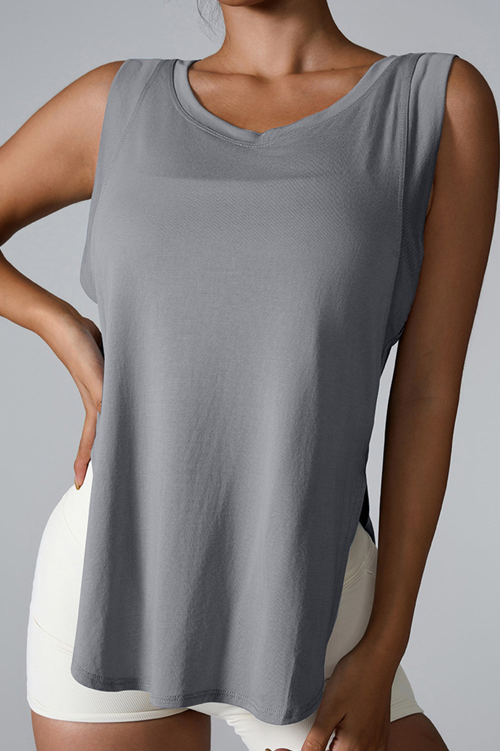 Slit Round Neck Active Tank Trendsi