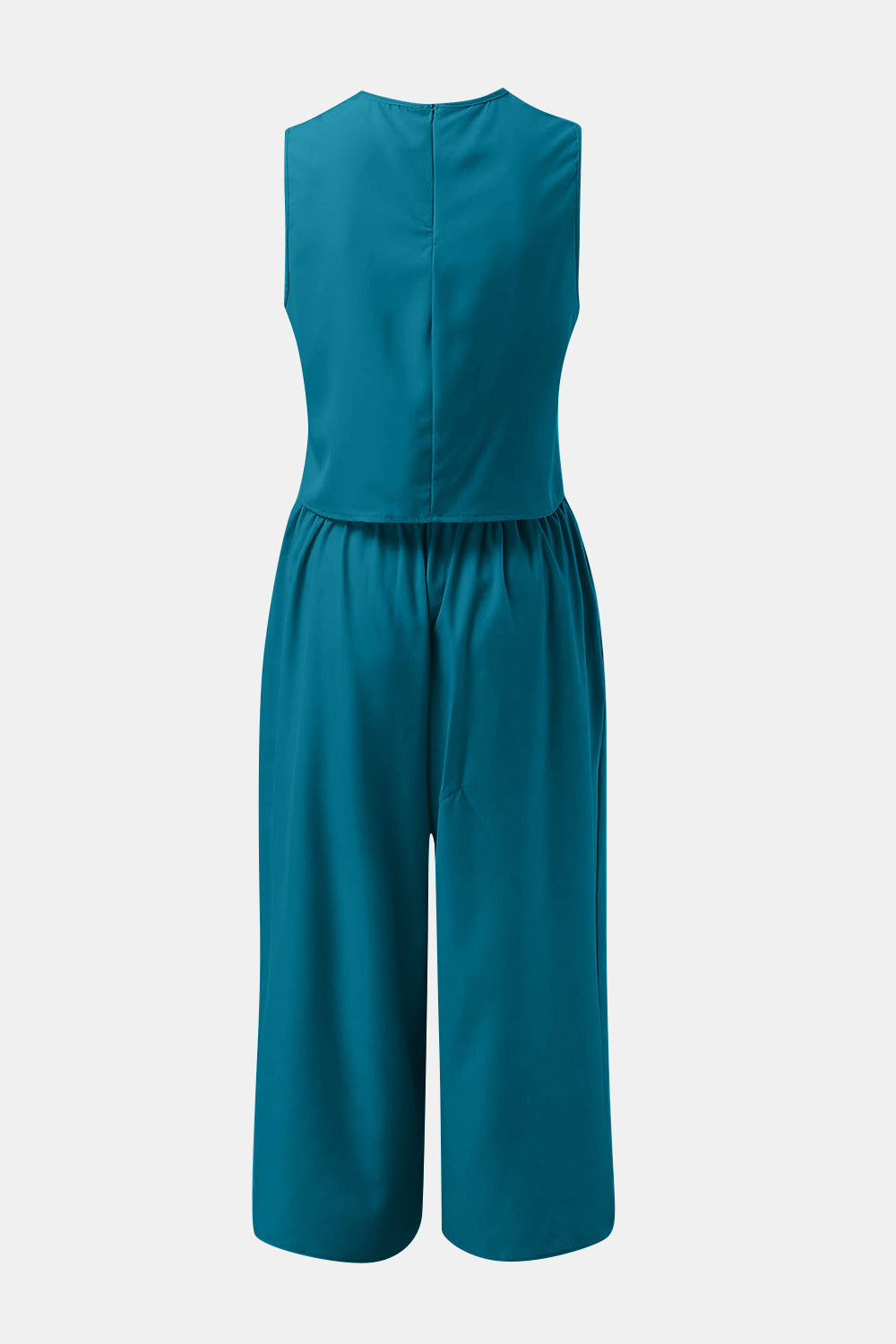 Round Neck Top and Wide Leg Pants Set Trendsi