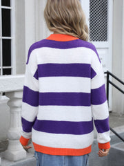 Contrast Striped Round Neck Sweater