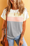 Color Block Round Neck Short Sleeve T-Shirt Trendsi