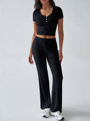 Devine Short Sleeve Top and Drawstring Pants Set - Trendsi