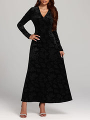 Rose Print V-Neck Long Sleeve Dress - Trendsi