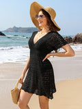 Openwork Plunge Short Sleeve Cover-Up Dress - Flyclothing LLC