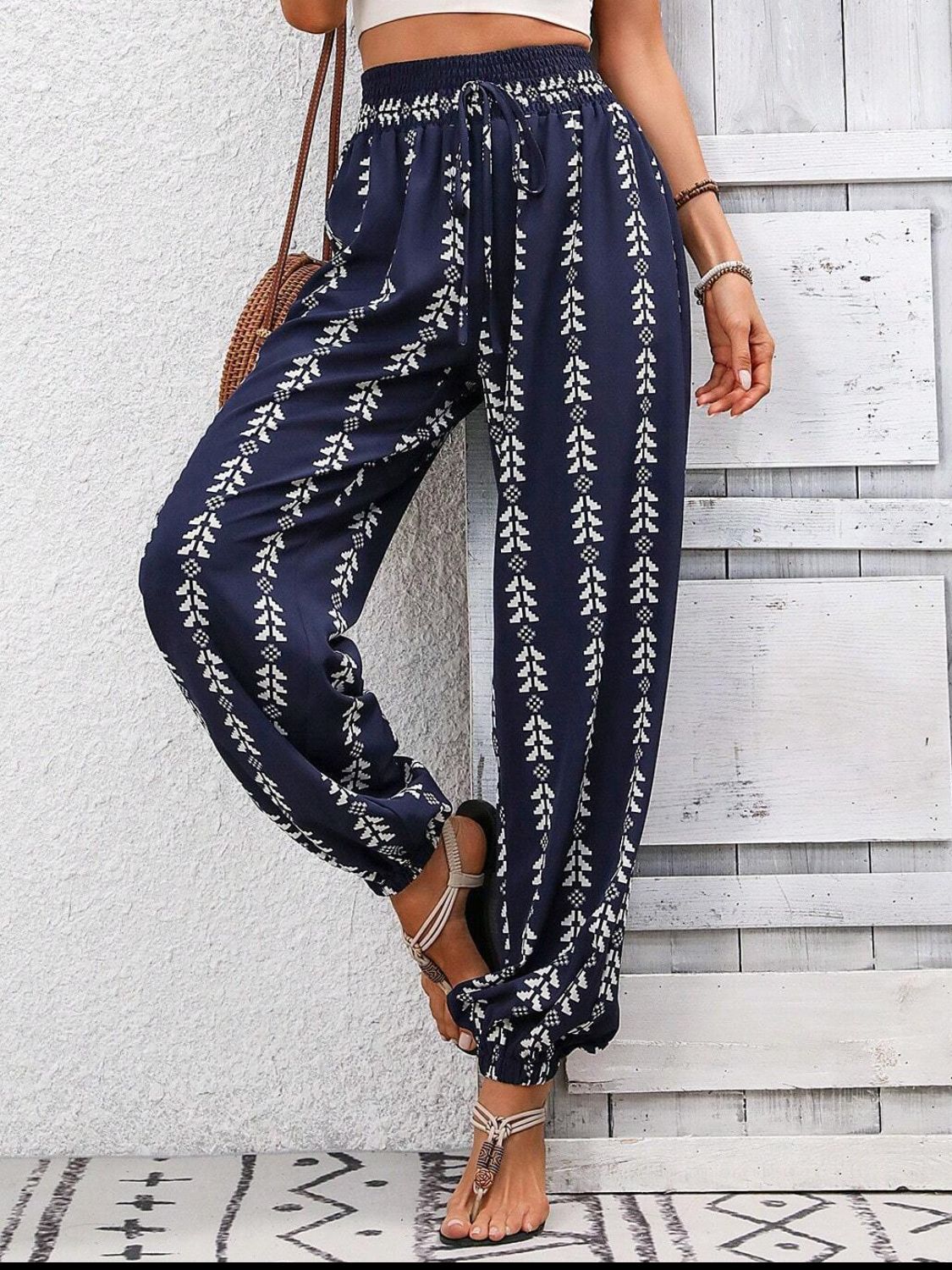 Tied Printed High Waist Pants