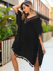 Tassel Cutout Half Sleeve Cover-Up Trendsi