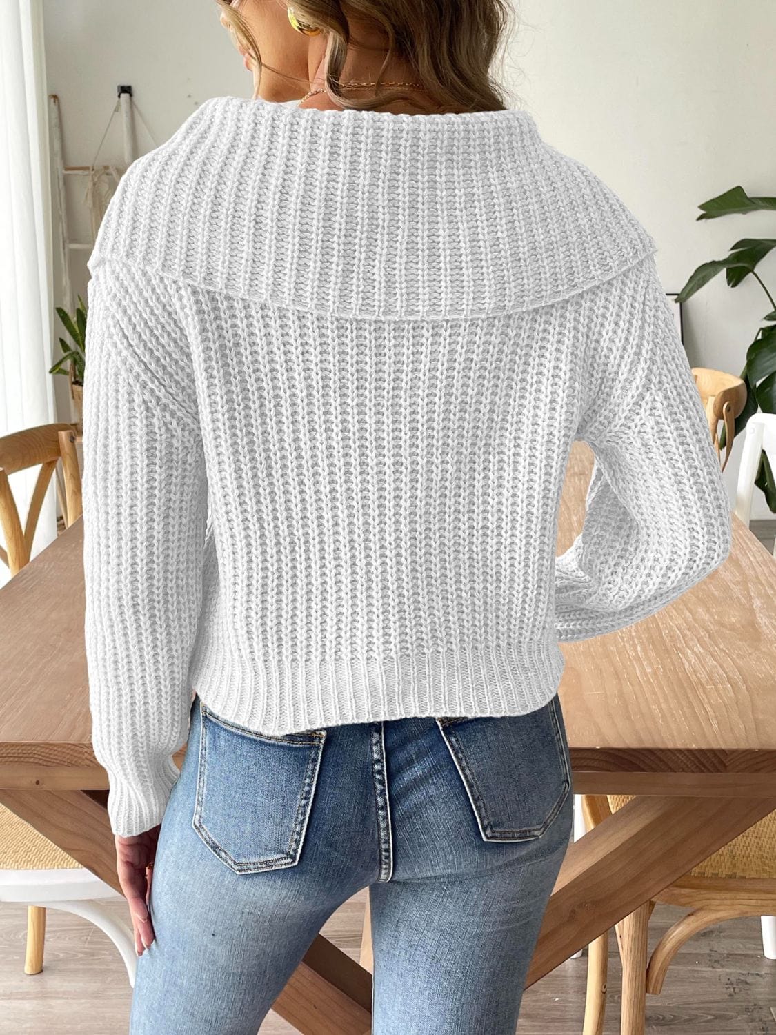 Cable-Knit Long Sleeve Sweater - Trendsi