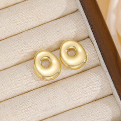 18K Gold-Plated Bubble Letter Stud Earrings - Trendsi