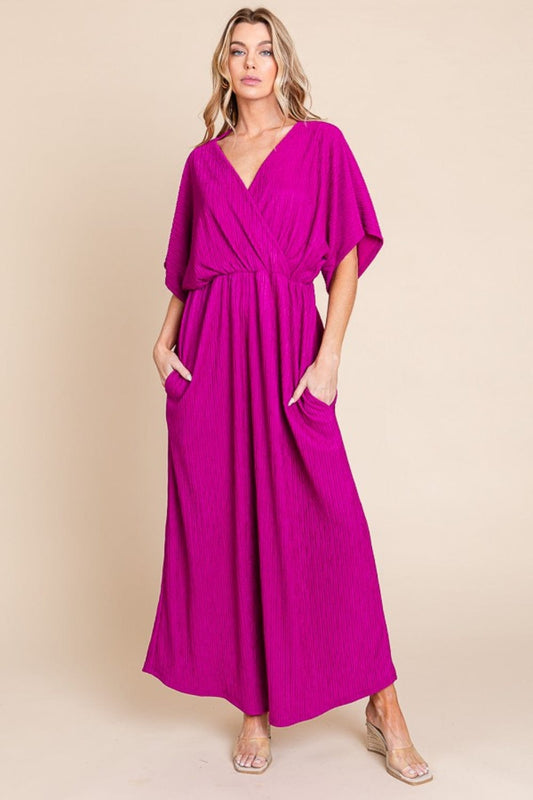 BOMBOM Surplice Maxi Dress with Pockets - Trendsi