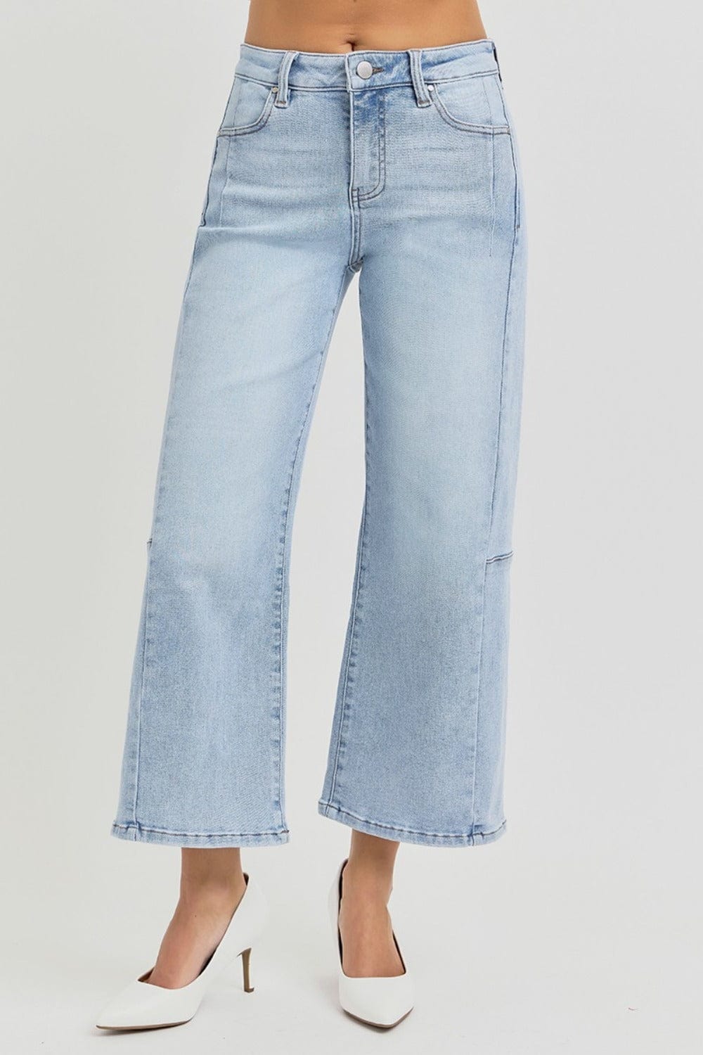 RISEN Full Size High Rise Seamed Detail Wide Leg Crop Jeans - Trendsi